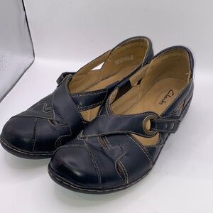Clarks Ashland Spin Leather Strap Women’s Slip On Shoes Black Size 9 M Boho